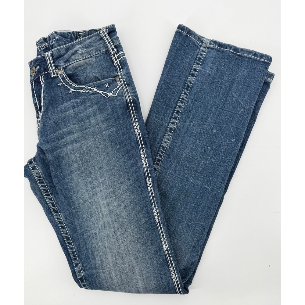 Cowgirl Tuff Co Womens Bootcut Jeans Blue Embroidered Contrast Stitch W28 L35